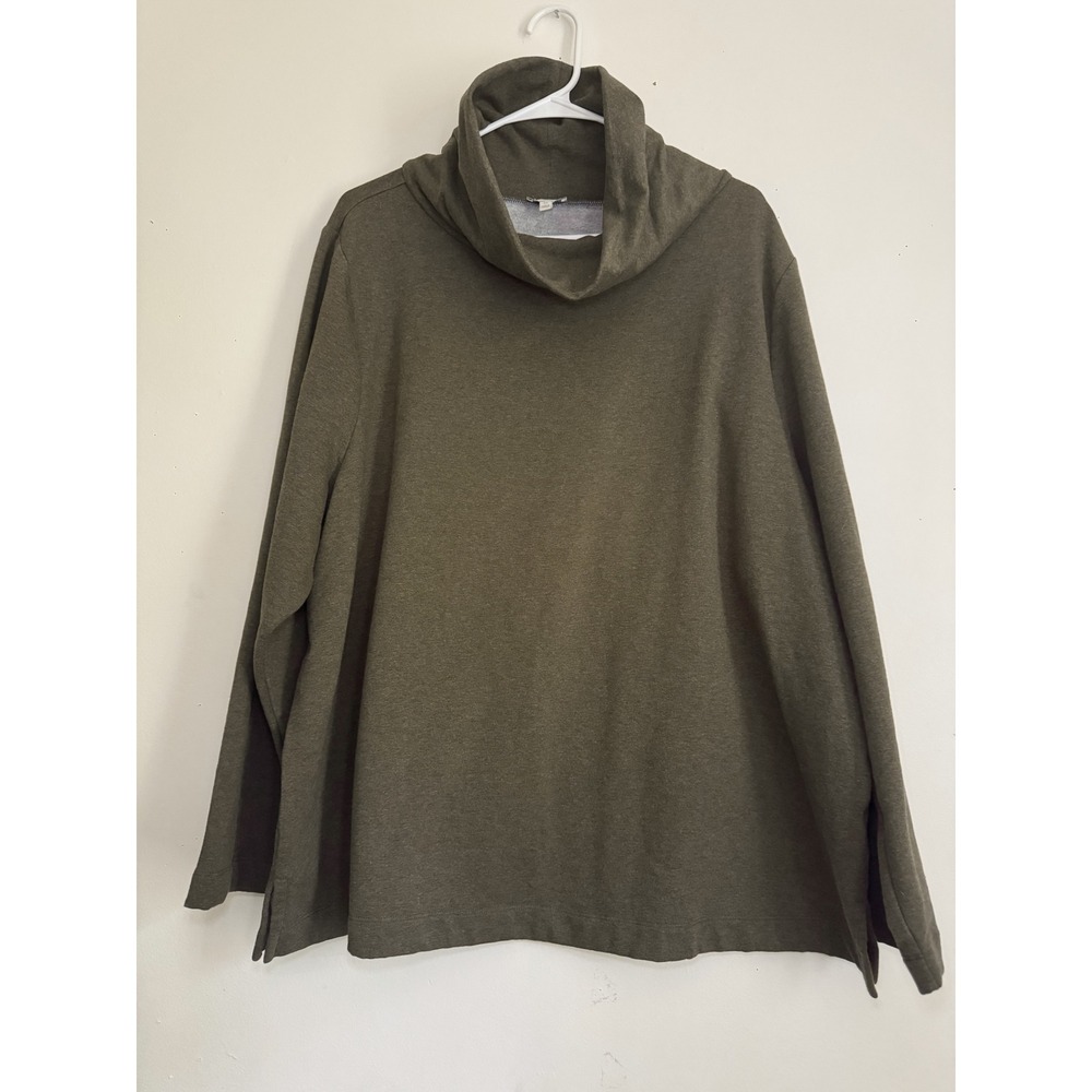 Talbots Plus Cowl Neck Sweatshirt Olive Green Fleece Long Sleeve Top 3X VN5092